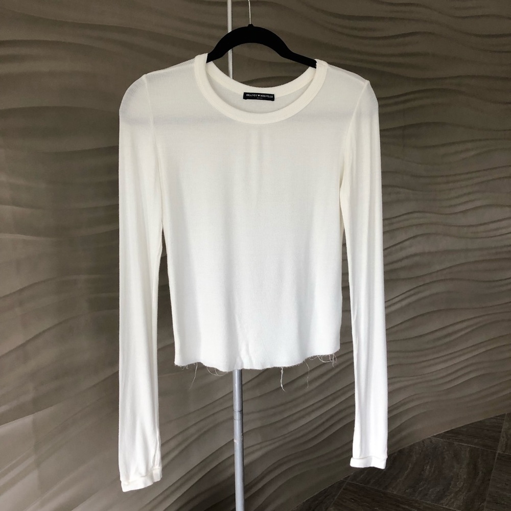 Brandy Melville Raw Hem Long Sleeve Shirt